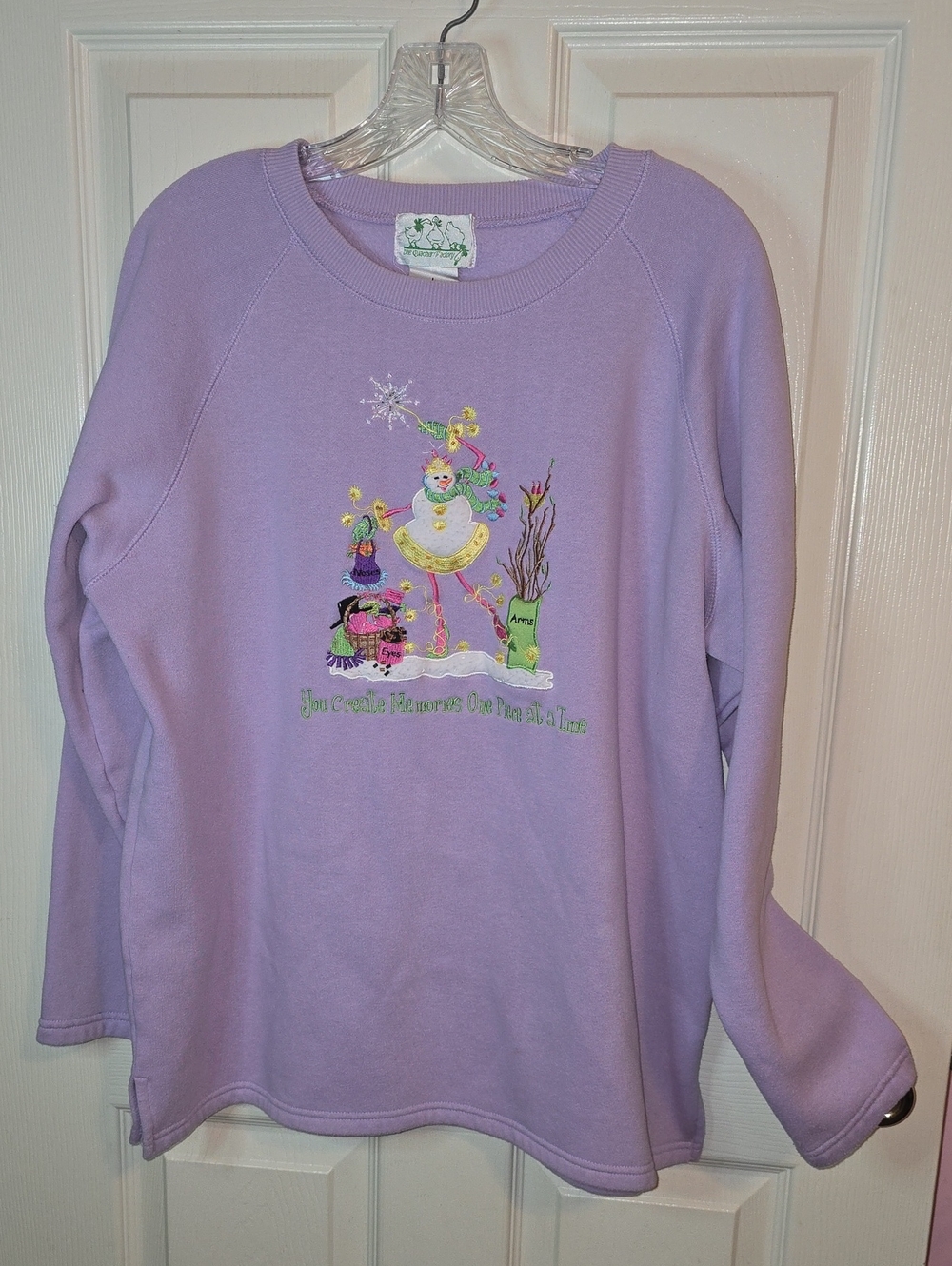 Quacker Factory Lilac Embroidered Snowgirl Crewneck Sweatshirt